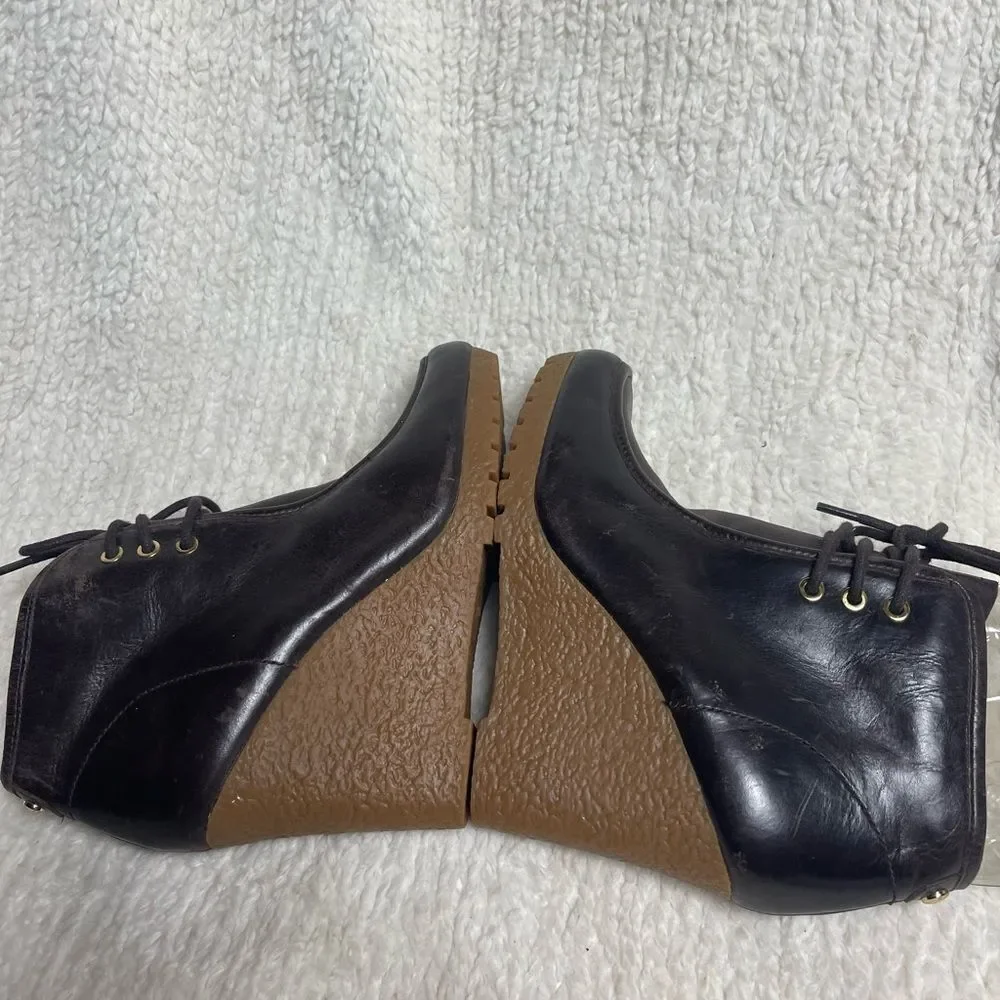 Michael Kors Dark Brown Leather Wedge ankle lace upBoots SZ7M